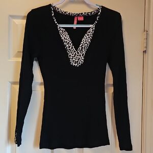 Charlotte Tarantola Black Top with Leopard Print Trim